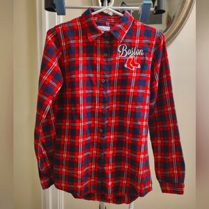 Official MLB Women's Boston Red Sox Flannel Button Down w Embroidery